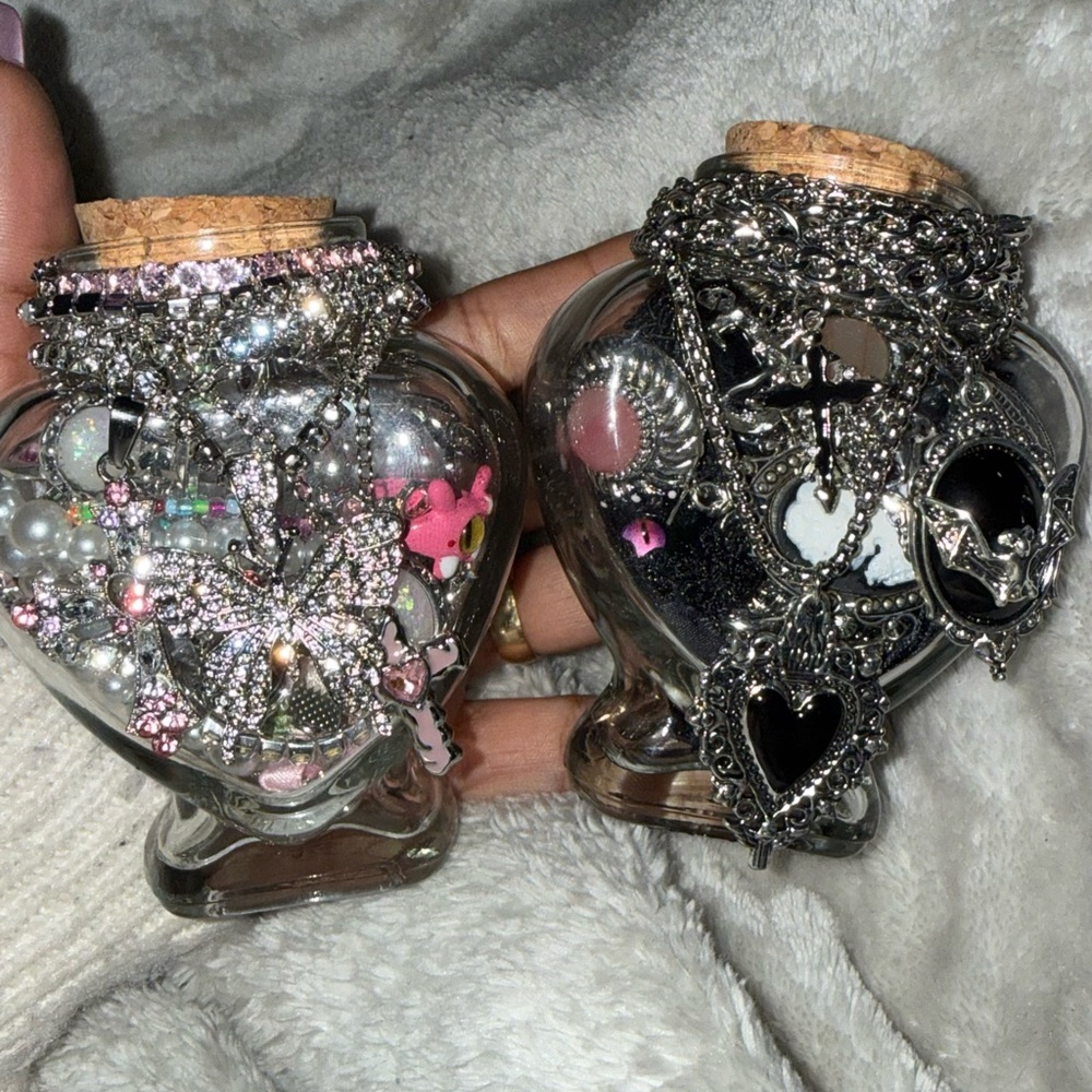 Heart-Shaped Glass Bottles with Silver and Pink Charms
